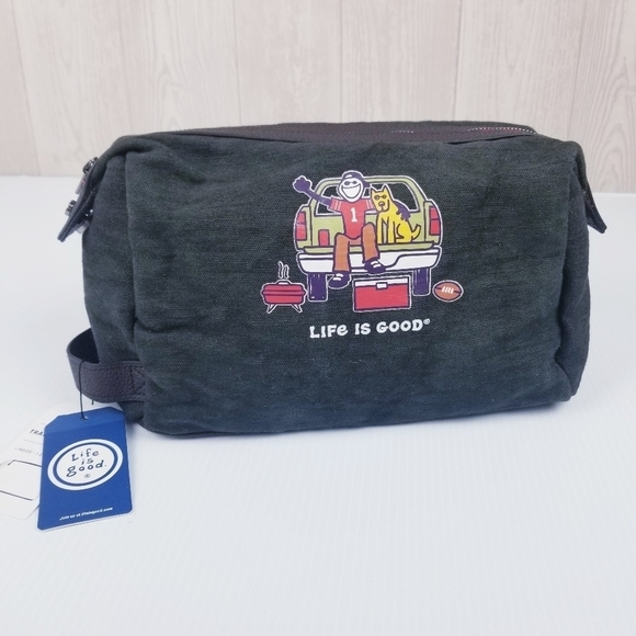 Life Is Good Black Canvas Football Tailgate Toiletry Travel Bag NWT - Picture 1 of 16